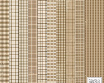 Vintage Style Plaid / Checked Paper Neutral Browns: Rustic Worn Scrapbook Paper (Digital Download)