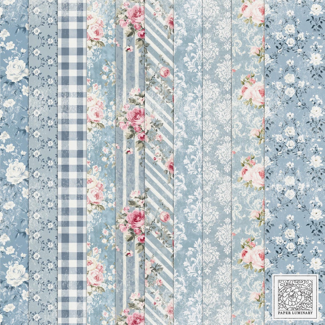 Blue Floral Junk Journal Paper: Shabby Chic Printable (digital Download ...