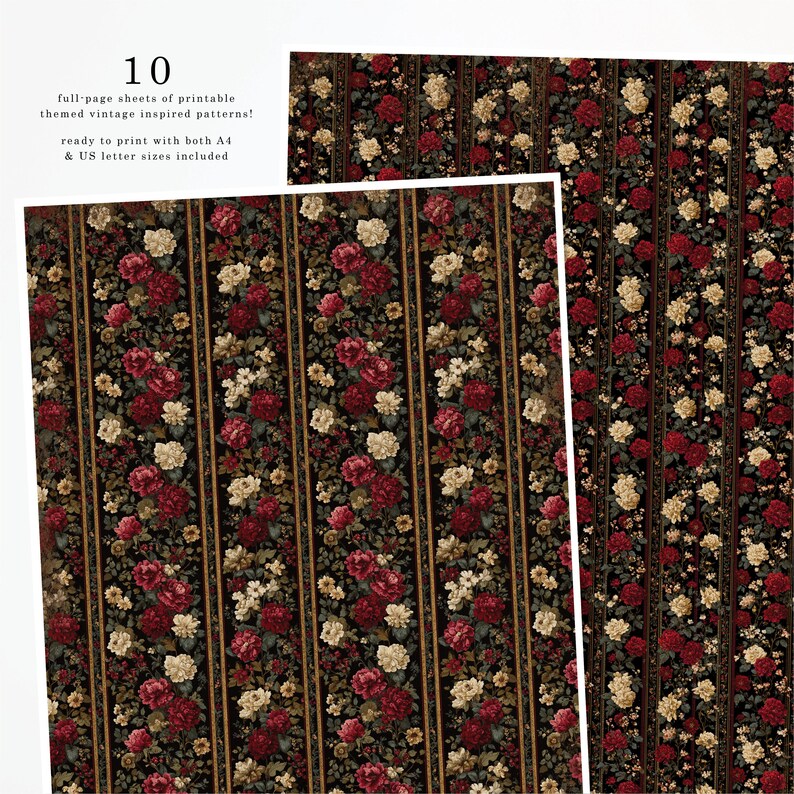 Victorian Gothic Rose Floral Printable Paper Set for Halloween (digital ...
