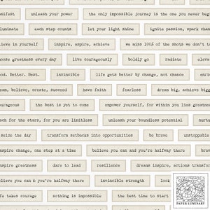 70+ inspirierende druckbare Wörter und Phrasen - rustikale Ephemera für Junk Journals, kreative Projekte, Scrapbooking, Papierhandwerk