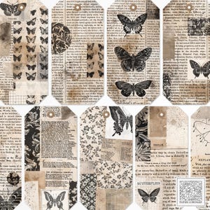 Vintage Butterfly Journal Tags: Neutral Ephemera, Scrapbooking (Digital Download, PDF