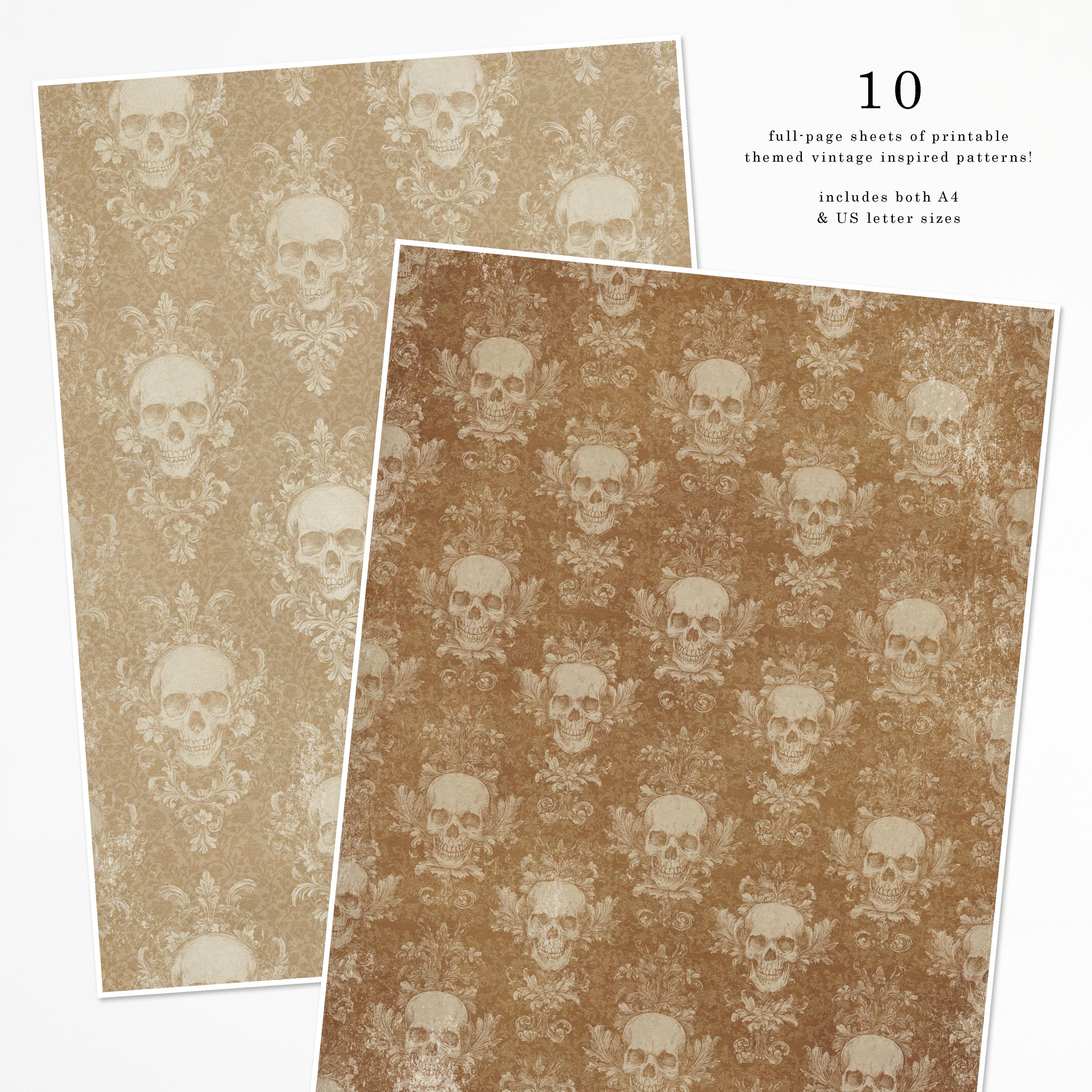 Halloween Skull Damask: Vintage Printable Paper Set (digital Download ...
