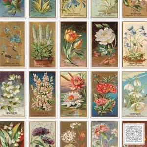 millésime | Fleurs 01 Mini cartes imprimables numériques thé/cigarette - éphémères de journal indésirable, téléchargement numérique, ATC imprimable, scrapbooking