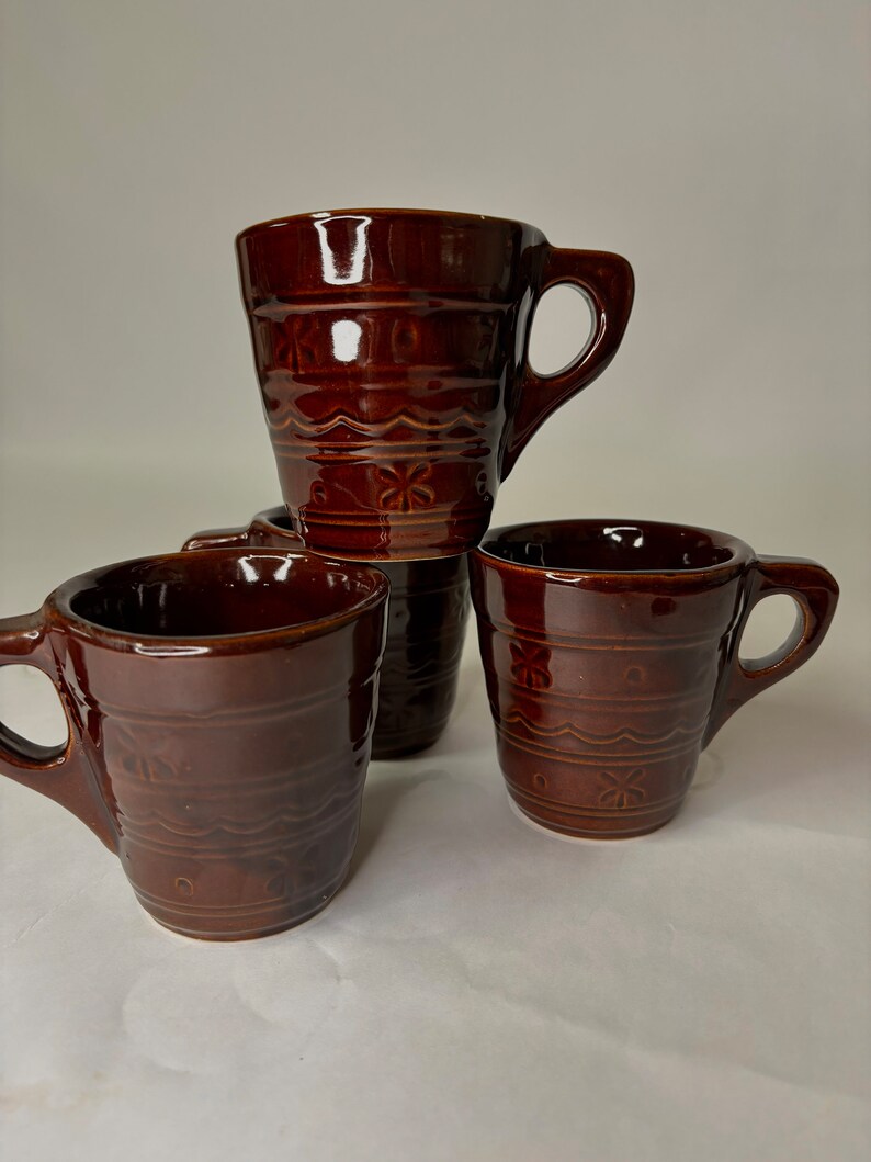 Vintage Marcrest Daisy & Dot Stoneware Coffee Mugs One Finger Handle