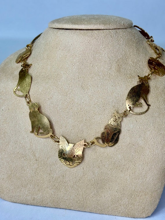 Wild Bryde Gold Plated Cat Necklace, Signed.