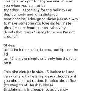 May include: Text on a white background describes a popular item: a mini plastic jar. The text explains the jar is a gift for loved ones, especially during holidays or long-distance situations. The jar is 5 inches tall and can hold Hershey kisses.