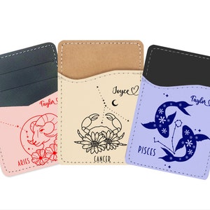 Personalización Virgo zodiaco Cuero PV Negro o Marrón iPhone billetera horóscopo iPhone, caja del teléfono titular de la identificación de la tarjeta de crédito pegado
