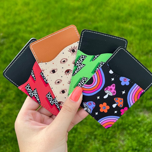 65+ Leather PV Black or Brown  iPhone card holder phone case credit card ID holder stick on, iPhone case wallet, 3 card Slots  new design