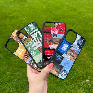 Fundas para iPhone con collage universitario, funda para teléfono universitario, titular de la tarjeta de crédito de identificación del teléfono