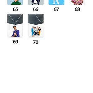 Peut inclure: Un ensemble de 10 &eacute;tuis de t&eacute;l&eacute;phone portefeuille avec diff&eacute;rentes images d'un artiste de musique populaire. Les &eacute;tuis sont noirs avec un int&eacute;rieur blanc et une fen&ecirc;tre en plastique transparent pour afficher l'image.