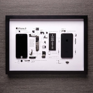 Framed iPhone 3 3Gs 4 4s 5 6 7 8 X Disassembled Phone Wall Art Gifts for Tech / Apple Lovers Grid Frame Studio image 9