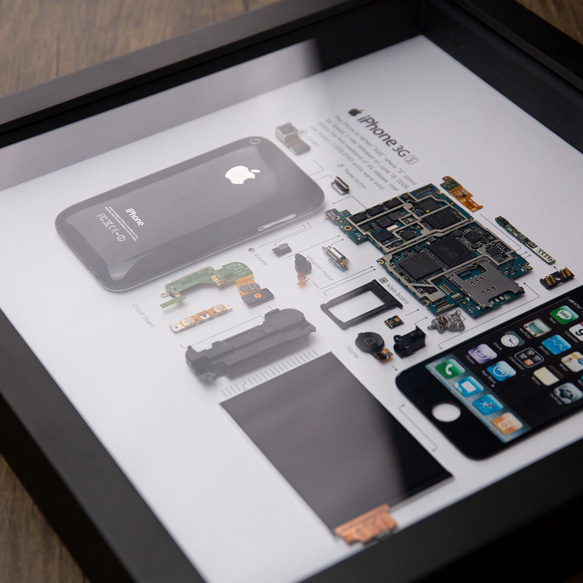 Framed iPhone 3gs Disassembled Phone Wall Art Gifts for Tech