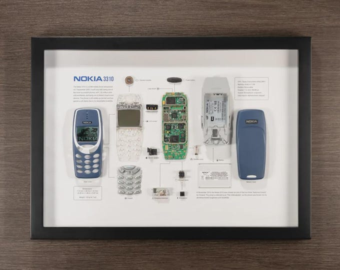 Framed Nokia 3310 Teardown Art: Tech Lover Gift