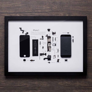 Framed iPhone 3 3Gs 4 4s 5 6 7 8 X Disassembled Phone Wall Art Gifts for Tech / Apple Lovers Grid Frame Studio image 5