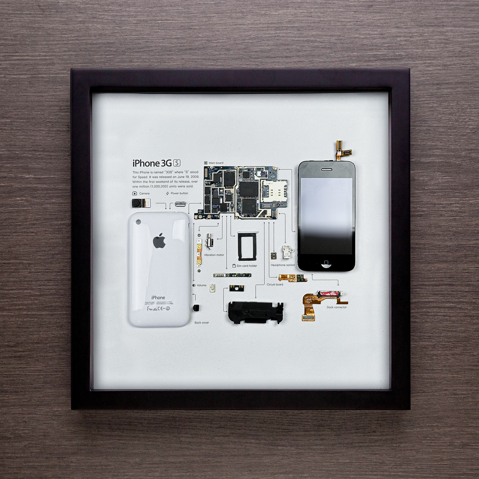 Framed iPhone 3gs Disassembled Phone Wall Art Gifts for Tech Framed iPhone 3gs Disassembled Phone Wall Art Gifts for Tech