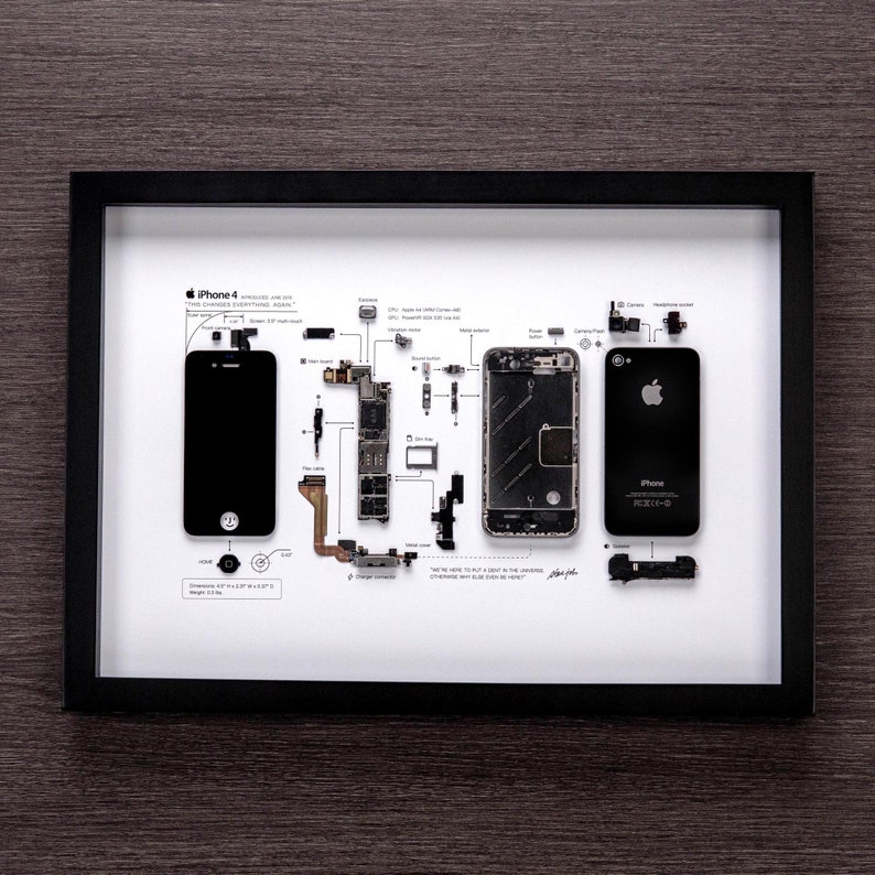 Framed iPhone 3 3Gs 4 4s 5 6 7 8 X Disassembled Phone Wall Art Gifts for Tech / Apple Lovers Grid Frame Studio 4