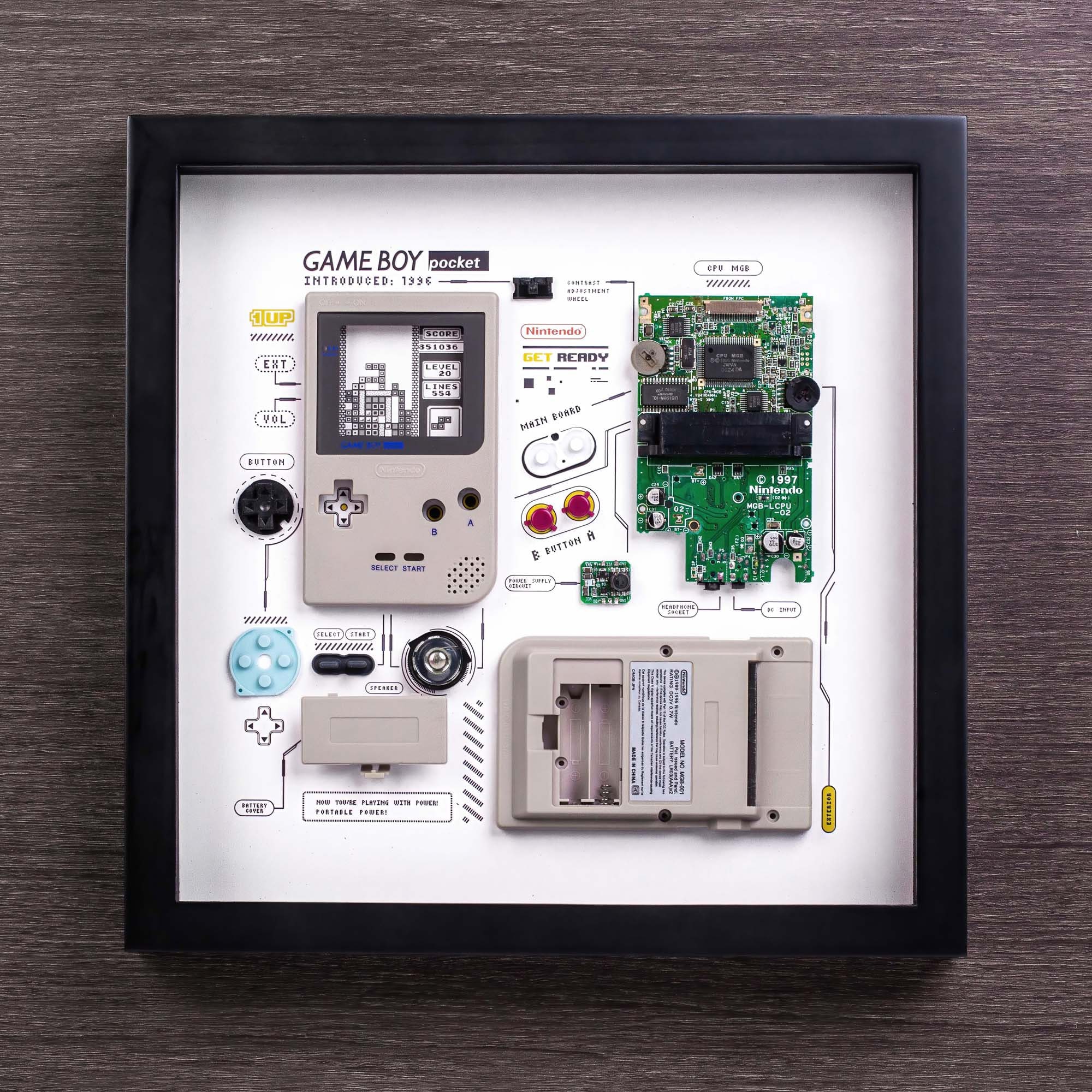 Framed Nintendo Game Boy Pocket Disassembled Game Console Wall Art Gifts  for Friends Wall Decor 