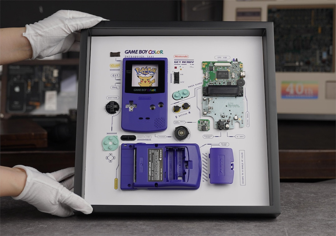Framed Nintendo Game Boy Color GBC Disassembled Game Console Framed Nintendo Game Boy Color GBC Disassembled Game Console