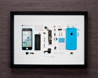 Enmarca tu iPhone 5C, obra de arte, regalo tecnológico, arte digital, sobre la cama.