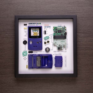 Framed Nintendo Game Boy Color GBC Disassembled Game Console Tear Down Wall Art Gifts for Friends Wall Decor Grape Purple