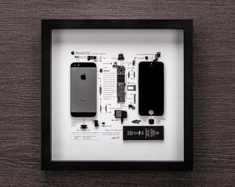 Framed iPhone 5S Disassembled Phone Teardown iphone Wall Art Gifts for Tech / Apple Lovers A3 Frame