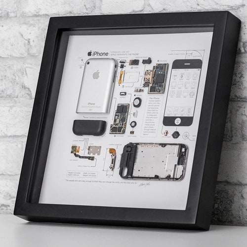 Framed iPhone 2G Teardown Art: Tech Lover Gift (13x13x1.8 In