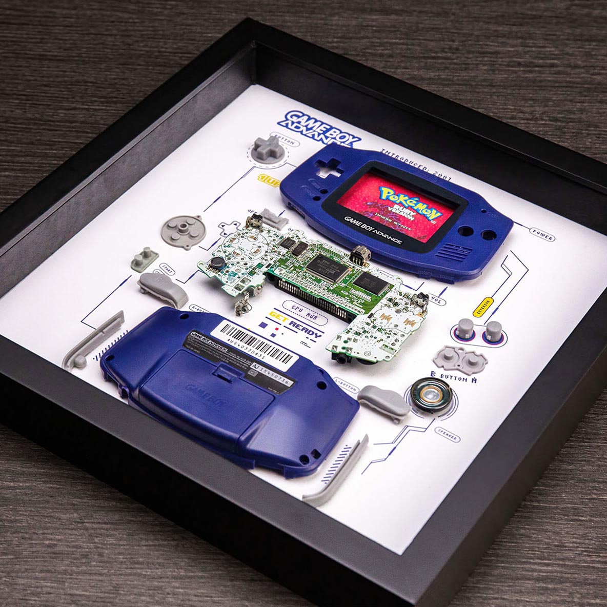 Framed Nintendo Game Boy Advance GBA Disassembled Game Framed Nintendo Game Boy Advance GBA Disassembled Game