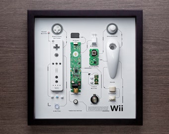 Enmarcado Nintendo Wii Mando a distancia Wiimote Consola de juegos desmontada Arte de pared Regalos para amigos Decoración de pared Decoración del hogar