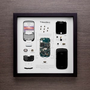 Frame Blackberry Curve 9300 Disassembled Phone Teardown Artwork Wall Art Gifts for Tech Lovers Home Decor