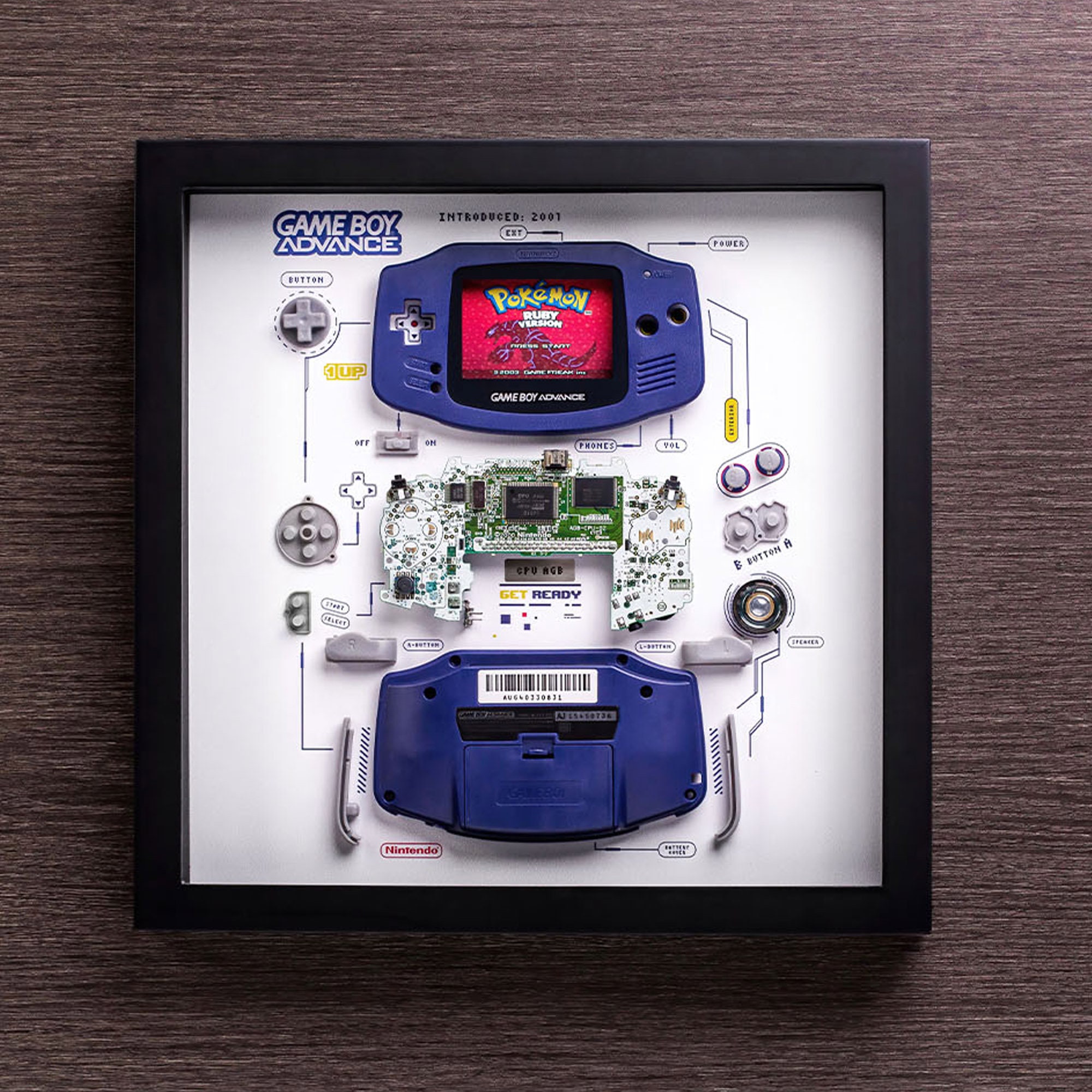 Framed Nintendo Game Boy Advance GBA Disassembled Game Console
