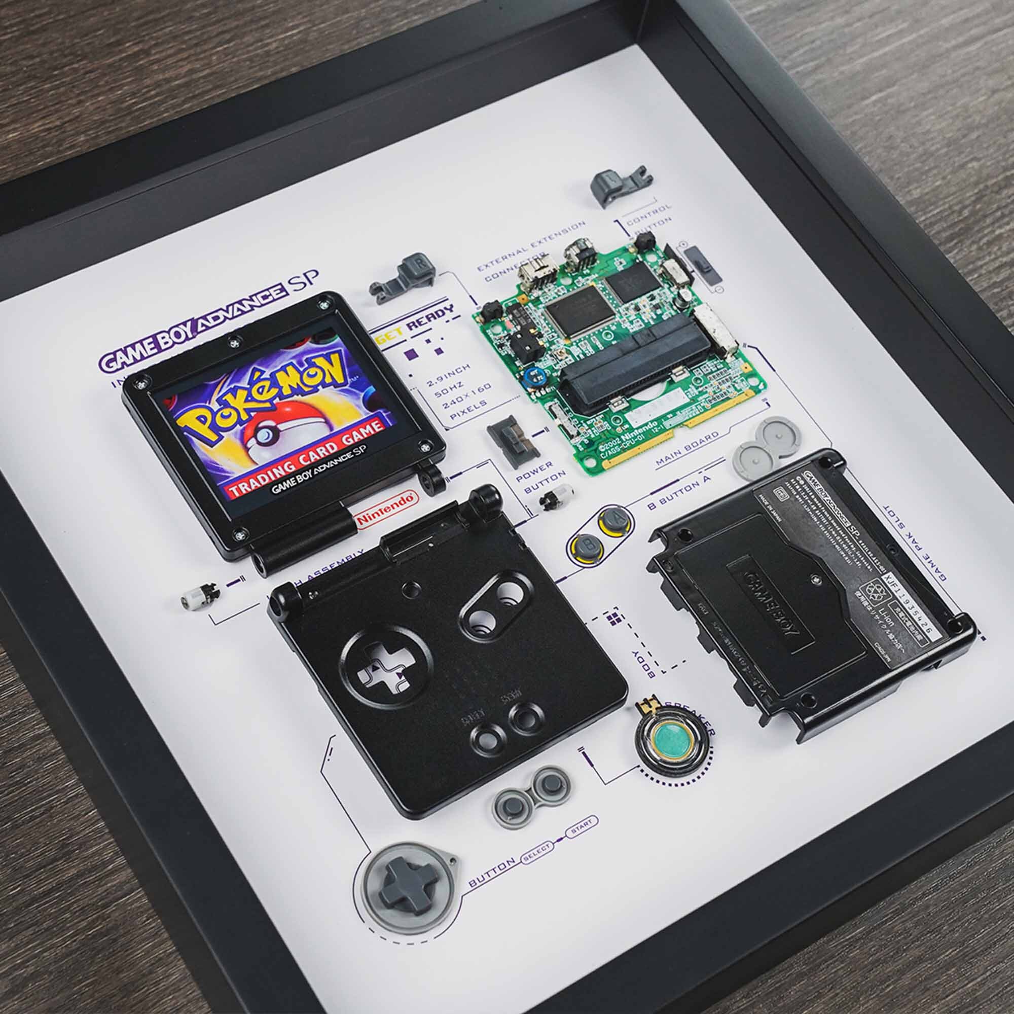 Framed Nintendo Game Boy Advince SP GBA Disassembled Game Framed Nintendo Game Boy Advince SP GBA Disassembled Game
