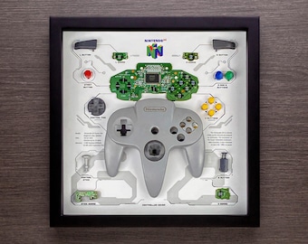 Arte enmarcado de un control de Nintendo 64: Decoración de consola N64 desmontada