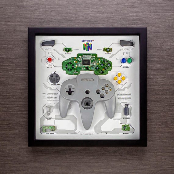 Framed Nintendo 64 Controller Art: Disassembled N64 Console Decor