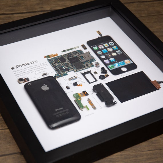 Framed iPhone 3gs Disassembled Phone Wall Art Gifts for Tech Framed iPhone 3gs Disassembled Phone Wall Art Gifts for Tech