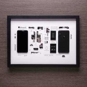 Framed iPhone 3 3Gs 4 4s 5 6 7 8 X Disassembled Phone Wall Art Gifts for Tech / Apple Lovers Grid Frame Studio X