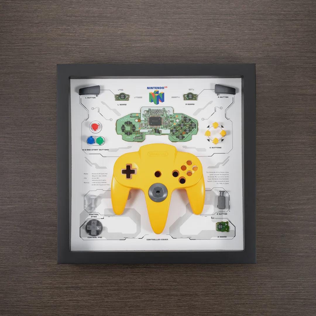 Framed Nintendo 64 Controller Art: Disassembled N64 Console Decor