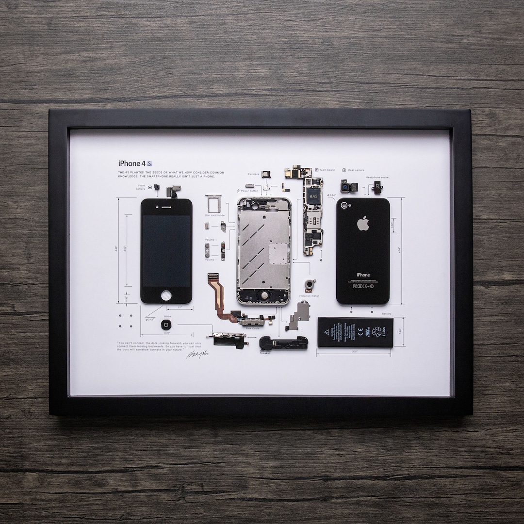 Framed iPhone 3 3gs 4 4s 5 6 7 8 X Disassembled Phone Wall Art Gifts for  Tech / Apple Lovers Grid Frame Studio 