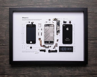 Arte con iPhone 4S desmontado: Deconstrucción tecnológica enmarcada