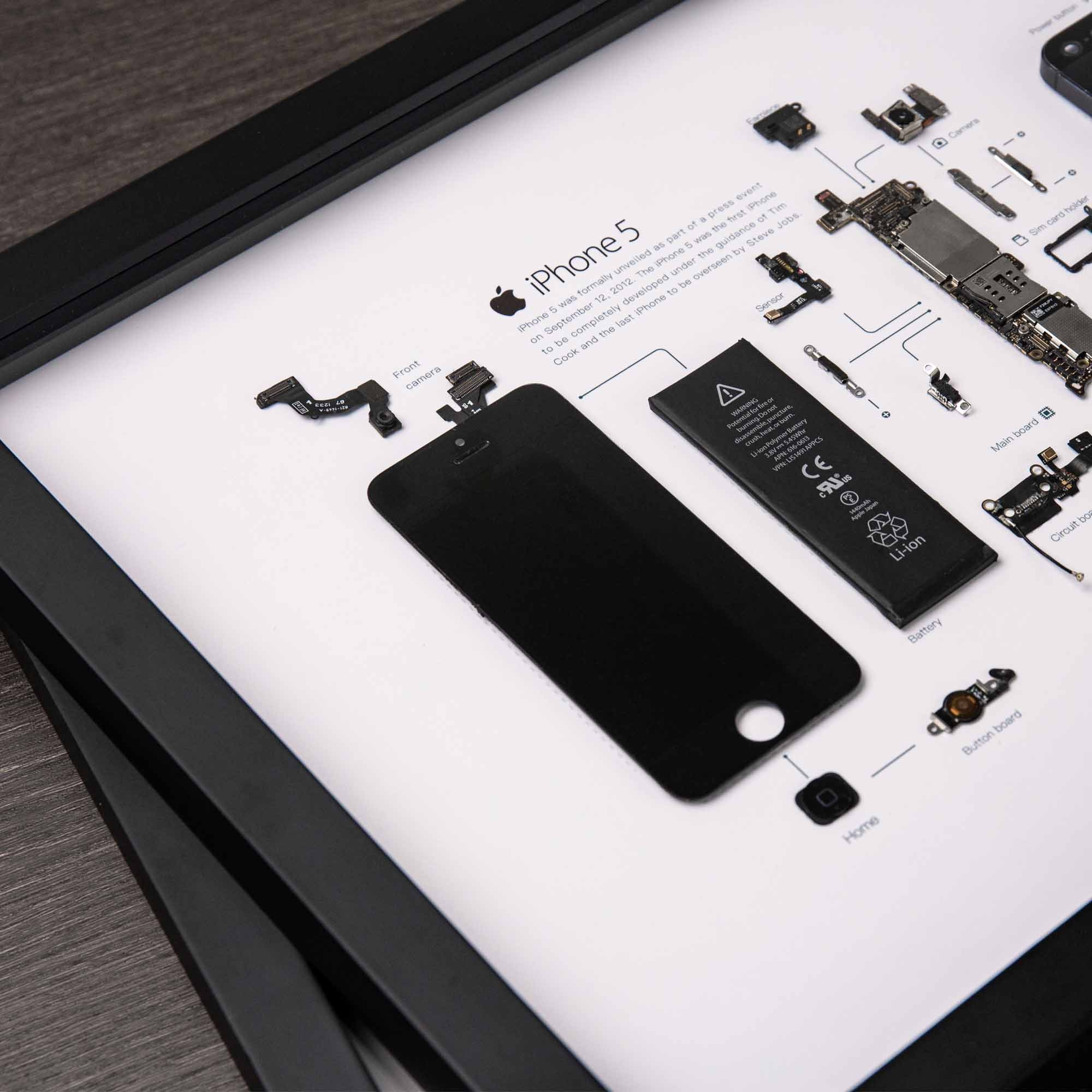 Framed iPhone 5 Disassembled Phone Teardown iPhone Wall Art Gifts