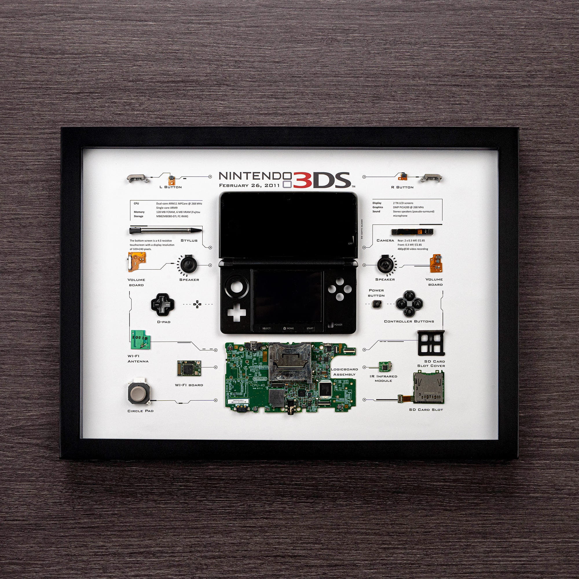 Framed Nintendo 3DS Disassembled Game Console Wall Art Gifts