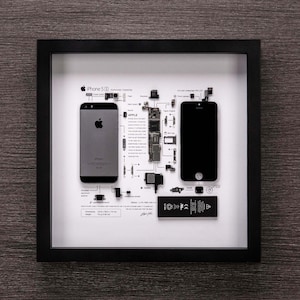 Framed iPhone 3 3Gs 4 4s 5 6 7 8 X Disassembled Phone Wall Art Gifts for Tech / Apple Lovers Grid Frame Studio 5S