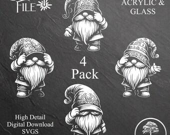 Gnome Laser Engrave SVG Bundle: Slate, Acrylic & Glass (Digital Download)