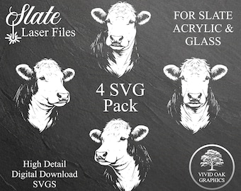 Hereford Cow Heads SVG Bundle, Laser Engraving Files, Farmhouse Decor (Digital Download)