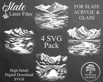 Mountain View Laser Engrave SVG Bundle, Slate, Acrylic, Glass (Digital Download)