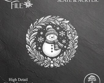 Snowman Wreath SVG: Laser Engrave File for Slate, Acrylic, Glass (Digital Download)