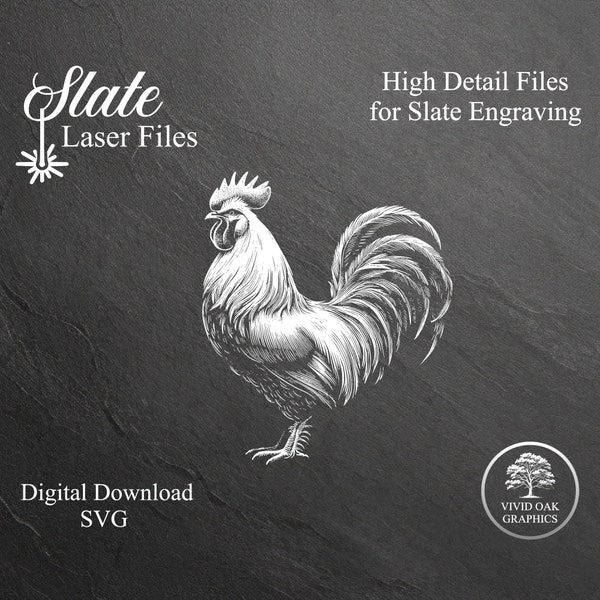 Rooster 3- SLATE Engrave File, SVG, Instant Digital Download Files for Slate Engraving on Coasters Awards Plaques Picture Frames Signs