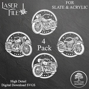 Vintage Motorcycle Bundle - 4 SLATE Engrave Files, SVG Instant Digital Download Files for Slate Engraving on Coasters Acrylic & Glass