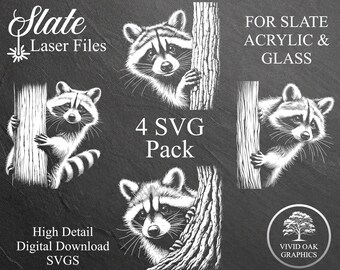 Raccoon Peek Laser Engraving SVG Bundle, Slate Acrylic Glass Coasters (Digital Download)