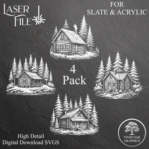 Cabin Bundle - 4 SLATE Engrave Files, SVG Instant Digital Download Files for Slate Engraving on Coasters Acrylic & Glass