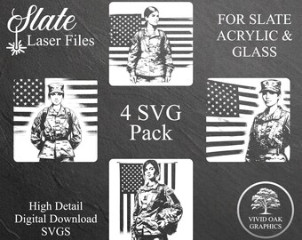American Female Soldiers SVG Laser File: Slate & Acrylic Engraving (Digital Download)